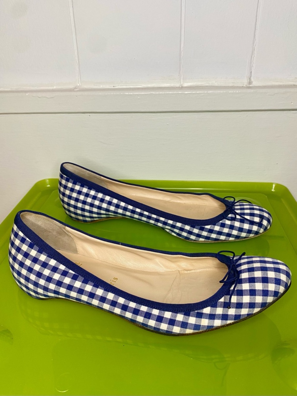 Christian Louboutin Blue and White Gingham Ballet Flats - Picture 2 of 11